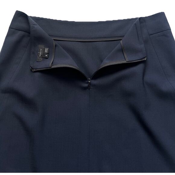 Theory Pencil Skirt Women 8 Blue Joanie Wool Blend Back Zip Unlined Classic Work - Picture 8 of 11